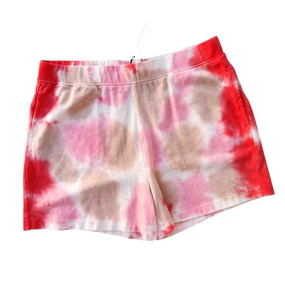 Sanctuary Women Red Tie Dye Cotton Knit Arizona Relaxed Pocketed Shorts Size L - Picture 1 of 3